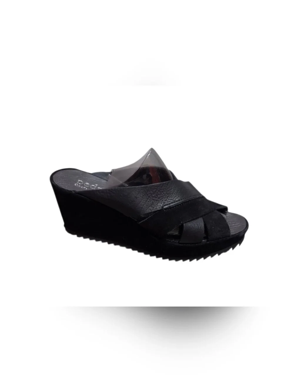 Pedro Garcia Black Leather Wedge Slide EUC